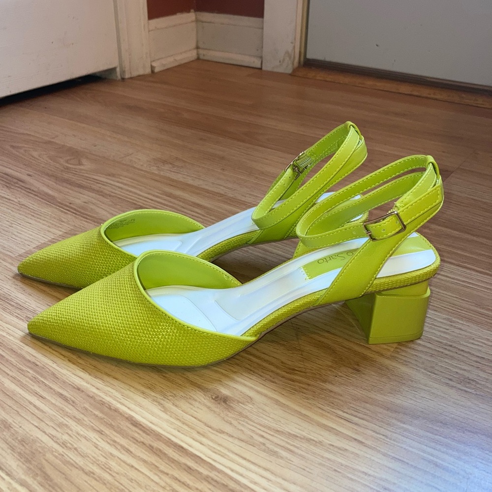 Franco Sarto Naya Pointed Toe Parrot Green Ankle Strap Block Heels Chartreuse 7M - Picture 5 of 14